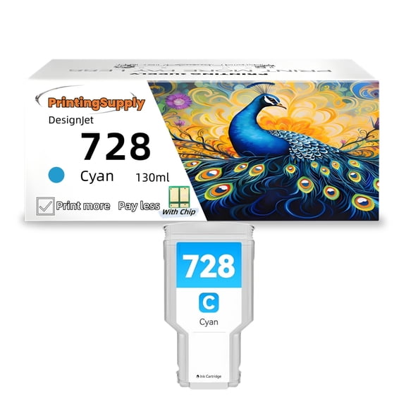 High-Yield 728 Cyan Ink Cartridge Replacement for HP 728 Ink Cartridge Works with HP Printer DesignJet T830 MFP & T730 Large Format Plotter