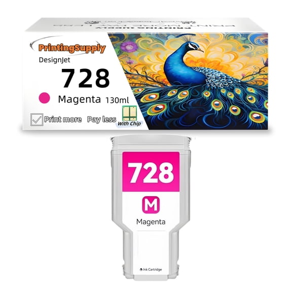 High-Yield 728 Magenta Ink Cartridge Replacement for HP 728 Ink Cartridge Works with HP Printer DesignJet T830 MFP & T730 Large Format Plotter