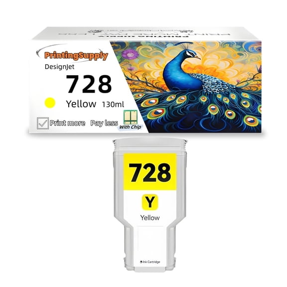 728 High-Yield Yellow Ink Cartridge Replacement for 728 Ink Cartridge Works with Printer DesignJet T830 MFP T730 Large Format Plotter