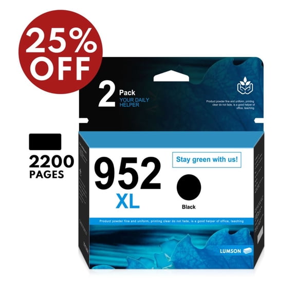 High-Yield 952XL 2 Pack Black Ink Cartridge Replacement for HP OfficeJet Pro 7740 8710 8720 8725 Printer