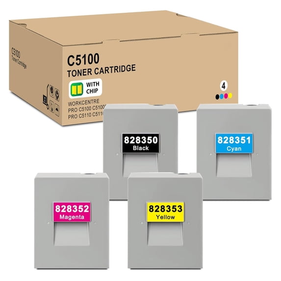 High Yield C5100 Toner Cartridge 828350 828351 828352 828353 Replacement for Ricoh C5100 C5110 Toner Compatible with Pro C5100 C5100S C5110 C5110S Printer Toner, (4 Pack) Black Cyan Magenta Yellow