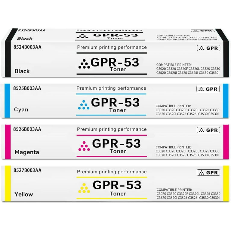 4-Pack GPR-53 Toner Cartridges For Canon ImageRUNNER Advance C3330, C3525 Series – High Yield, KCMY Set