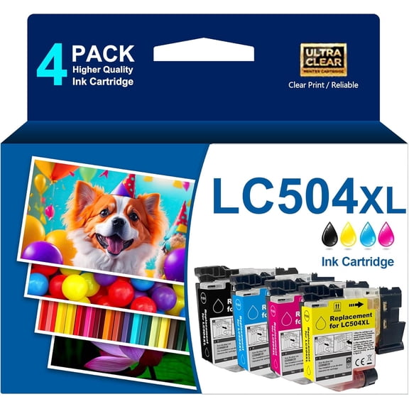 High Yield LC504 LC504XL Ink Cartridge Compatible with MFC-J1355DW MFC-J1365DW MFC-J1367DW Printers for INKvestment 1355 1365 1367 Ink Cartridges(4-Pack)