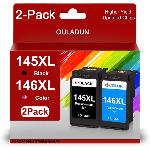 High Yield PG 145 and CL 146 Ink Cartridges Combo Pack Replacement for Canon 145XL/146XL 145 146 Ink Cartridges Works for Pixma MG2510 TS3110 IP2810 MG2410 MG2910 MG3010 Printers