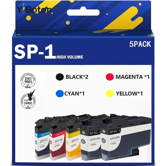 High Yield SP-1 SP1 SP01 Sublimation Ink Cartridges SP01BKS SP01CS SP01MS SP01YS Ink Compatible with Brother Sublimation SP-1 Printers,110ML (5-Pack)