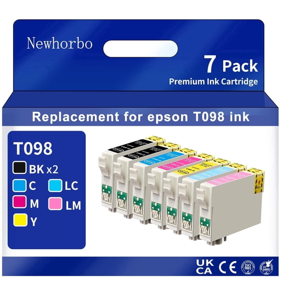 High Yield T098 Ink Cartridge Replacement for Epson Artisan 600 700 710 725 730 800 810 835 837 Printer(7 Pack)