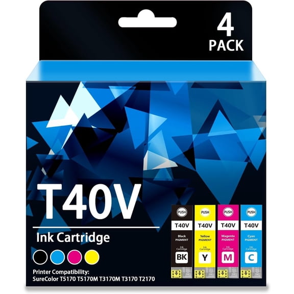 High Yield T40V Ink Cartridge Compatible with SureColor T2170 T3170 T5170 SC-T3170M Printer, with Latest Chip & Full Ink VolumeBlack,Cyan,Magenta,Yellow