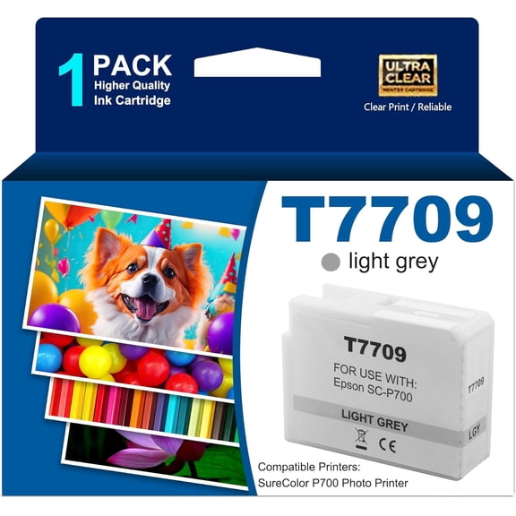High Yield T770 Ink Cartridge T770920 770 Ink Compatible for SureColor P700 Photo Printer Ink(1 Light Gray)
