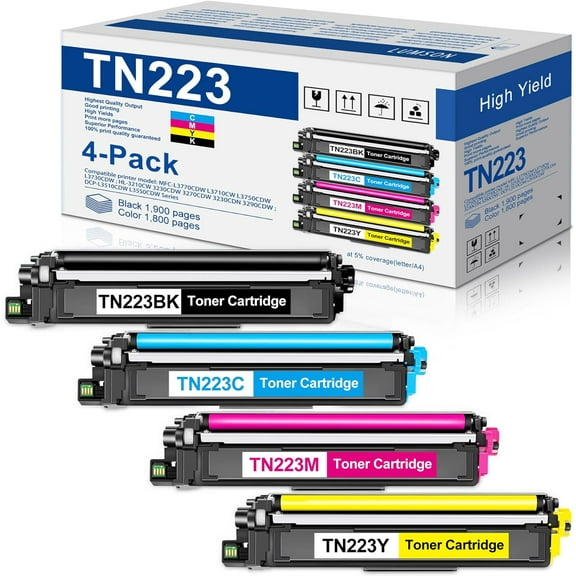 High Yield TN223BK/C/M/Y Toner Cartridge Compatible for Brother TN-223 MFC-L3770CDW L3710CW HL-3210CW 3270CDW 3290CDW DCP-L3510CDW L3550CDW Printer Ink TN223 4PK
