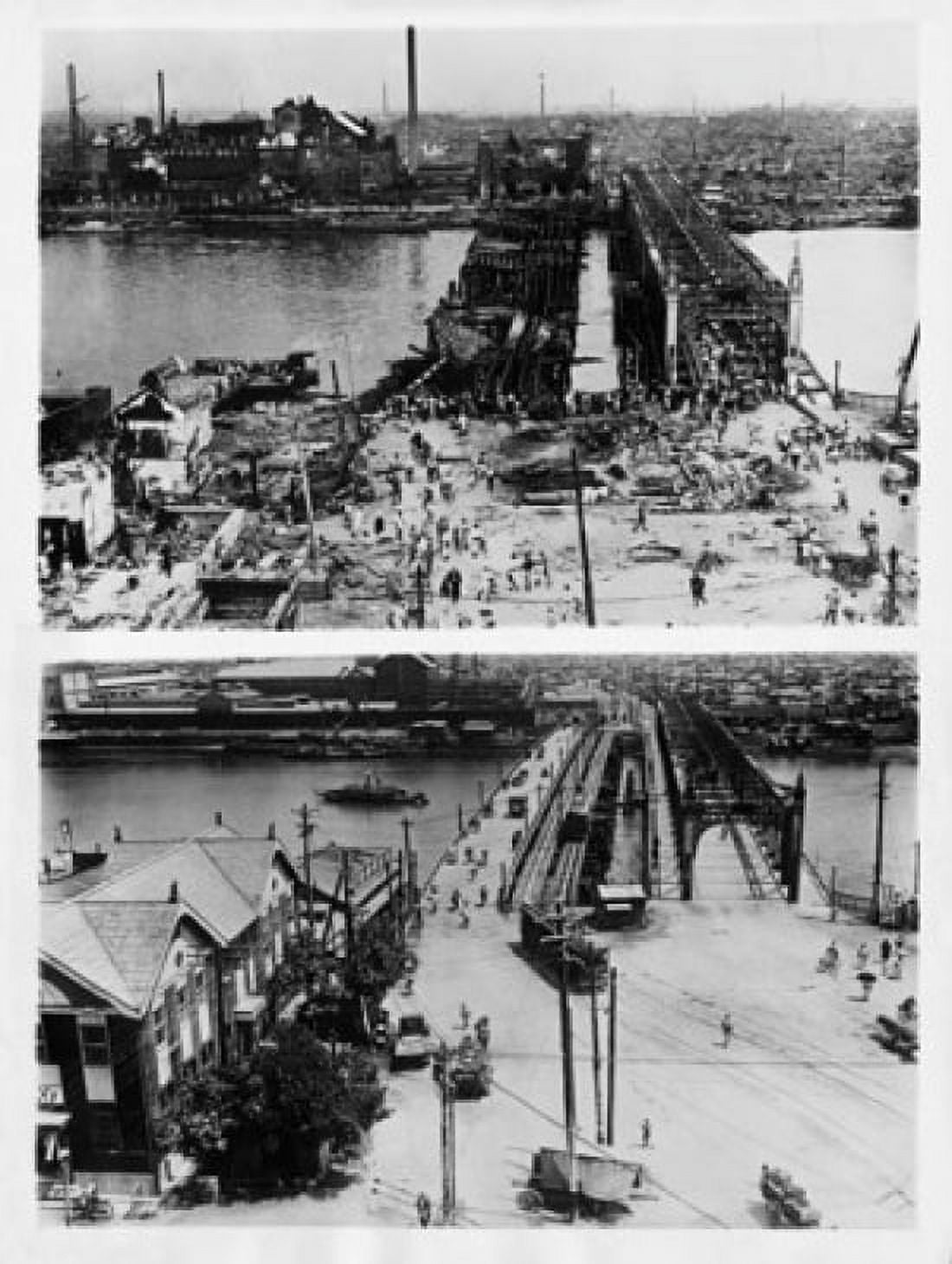 High angle view of Azume Bridge in Tokyo the after earthquake of September 1 1923 and four years later on September 1 1927 Japan Canvas Art - (24 x 36)