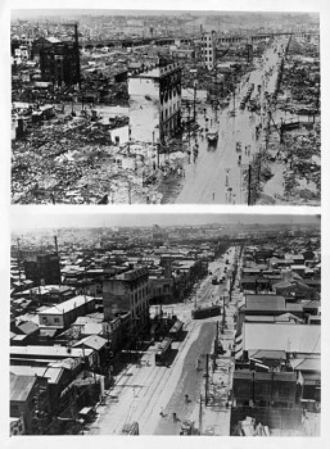 High angle view of Hongkucho Street in Tokyo the after earthquake of September 1 1923 and four years later on September 1 1927 Japan Canvas Art - (24 x 36)