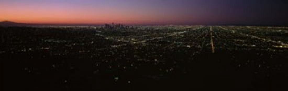 High angle view of a city at night from Griffith Park Observatory City Of Los Angeles Los Angeles County California USA Canvas Art - Panoramic Images (18 x 6)