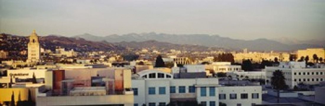 High angle view of a cityscape San Gabriel Mountains Hollywood Hills Hollywood City of Los Angeles California USA Canvas Art - Panoramic Images (18 x 6)