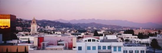 High angle view of a cityscape San Gabriel Mountains Hollywood Hills Hollywood City of Los Angeles California USA Canvas Art - Panoramic Images (36 x 12)