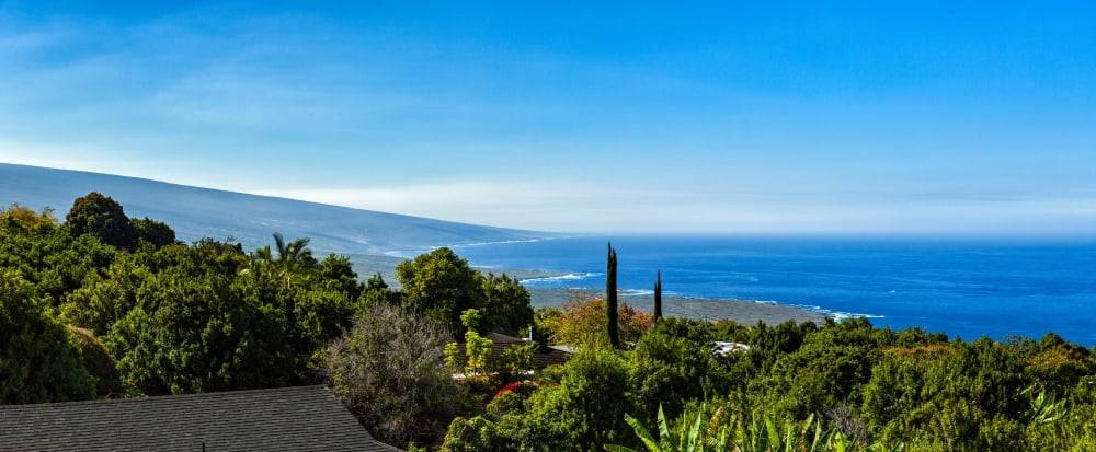 High angle view from South Kona with Mauna Loa Captain Cook Hawaii USA Canvas Art - Panoramic Images (6 x 15)