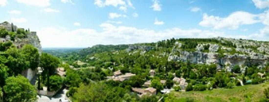 High angle view of limestone hills with houses Les Baux-de-Provence Bouches-Du-Rhone Provence-Alpes-Cote dAzur France Canvas Art - Panoramic Images (30 x 12)