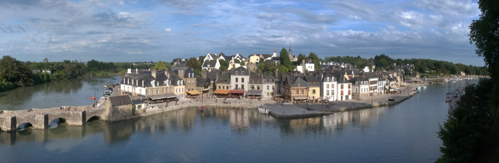 High angle view of the medieval town at the waterfront St Goustan Auray Gulf Of Morbihan Morbihan Brittany France Canvas Art - Panoramic Images (36 x 12)