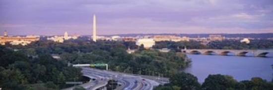 High angle view of monuments Potomac River Lincoln Memorial Washington Monument Capitol Building Washington DC USA Canvas Art - Panoramic Images (36 x 12)