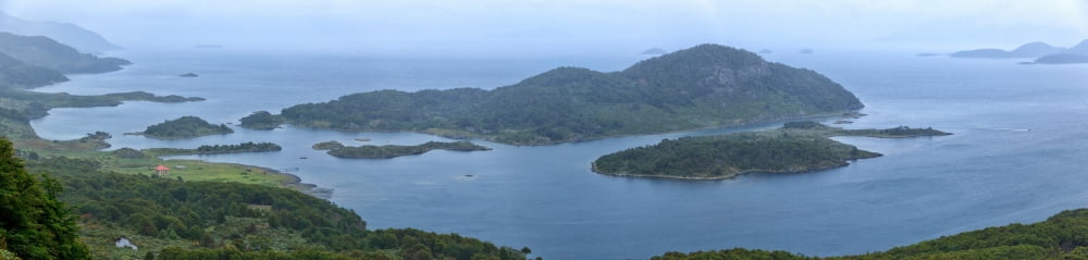 High angle view of Bahia Wulaia bay Murray Channel Tierra del Fuego Chile Canvas Art - Panoramic Images (5 x 20)