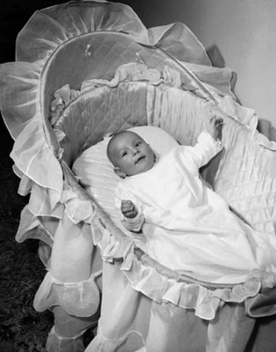 High angle view of a baby in a crib Canvas Art - (18 x 24)