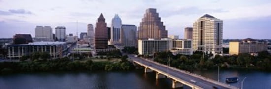High angle view of a boat in a reservoir Lady Bird Lake Colorado River Austin Travis County Texas USA Canvas Art - Panoramic Images (36 x 12)