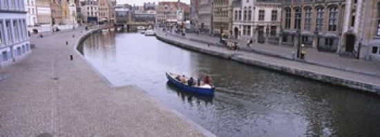 High angle view of a boat in a river Leie River Graslei Korenlei Ghent Belgium Canvas Art - Panoramic Images (18 x 7)