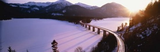 High angle view of a bridge across a lake Sylvenstein Lake Bavaria Germany Canvas Art - Panoramic Images (36 x 12)