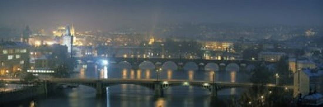 High angle view of a bridge at dusk Charles Bridge Prague Czech Republic Canvas Art - Panoramic Images (18 x 6)
