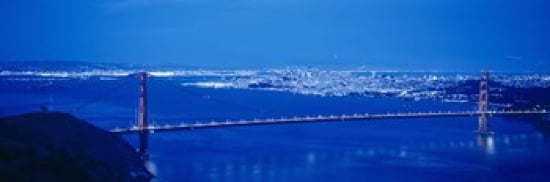 High angle view of a bridge lit up at night Golden Gate Bridge San Francisco California USA Canvas Art - Panoramic Images (36 x 12)