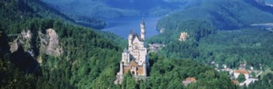 High angle view of a castle Neuschwanstein Castle Bavaria Germany Canvas Art - Panoramic Images (36 x 12)