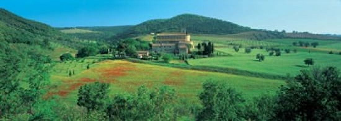 High angle view of a church on a field Abbazia Di Santantimo Montalcino Tuscany Italy Canvas Art - Panoramic Images (18 x 7)