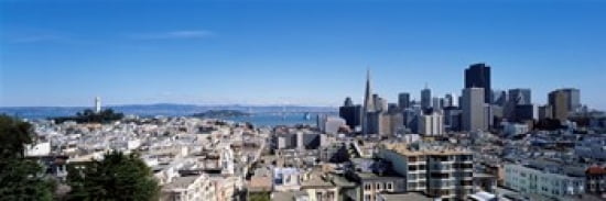 High angle view of a city Coit Tower Telegraph Hill Bay Bridge San Francisco California USA Canvas Art - Panoramic Images (36 x 12)