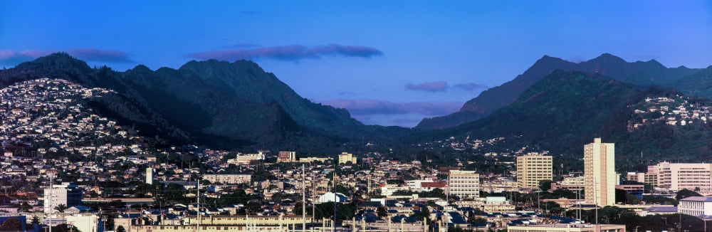 High angle view of a city Honolulu Harbor Honolulu Oahu Hawaii Islands Hawaii USA Canvas Art - Panoramic Images (6 x 18)