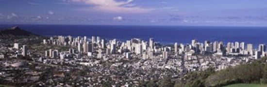 High angle view of a city Honolulu Oahu Honolulu County Hawaii USA 2010 Canvas Art - Panoramic Images (36 x 12)