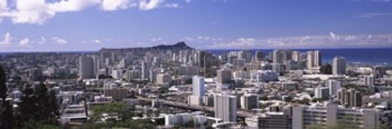 High angle view of a city Honolulu Oahu Honolulu County Hawaii USA Canvas Art - Panoramic Images (36 x 12)