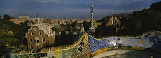 High angle view of a city Parc Guell Barcelona Catalonia Spain Canvas Art - Panoramic Images (36 x 13)