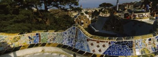 High angle view of a city Parc Guell Barcelona Catalonia Spain Canvas Art - Panoramic Images (36 x 13)