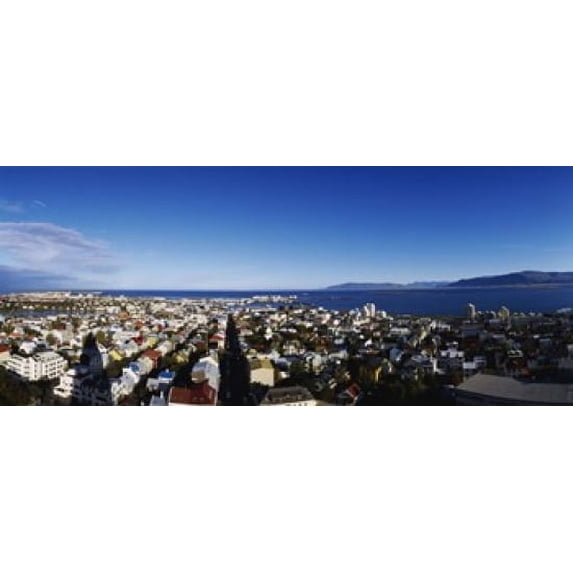 High angle view of a city, Reykjavik, Iceland Poster Print (15 x 6)