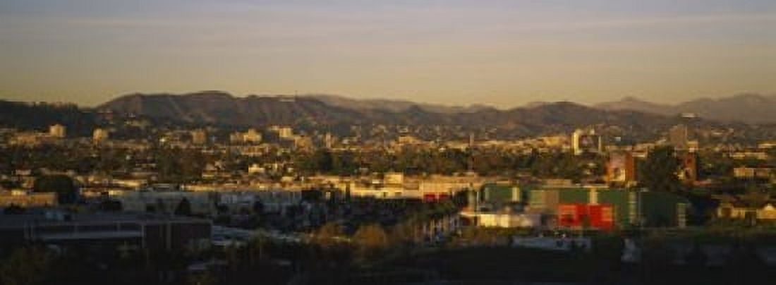 High angle view of a city San Gabriel Mountains Hollywood Hills City of Los Angeles California USA Canvas Art - Panoramic Images (18 x 7)