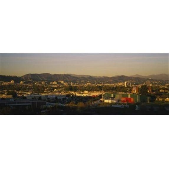 High angle view of a city San Gabriel Mountains Hollywood Hills City of Los Angeles California USA Poster Print by - 36 x 12