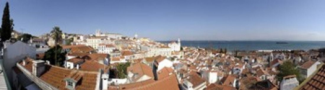High angle view of a city Sao Vicente da Fora Largo das Portas do Sol Alfama Lisbon Portugal Canvas Art - Panoramic Images (21 x 6)