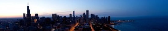 High angle view of a city at dusk Chicago Cook County Illinois USA 2009 Canvas Art - Panoramic Images (44 x 9)