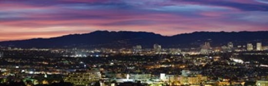 High angle view of a city at dusk Culver City Santa Monica Mountains West Los Angeles Westwood California USA Canvas Art - Panoramic Images (36 x 12)