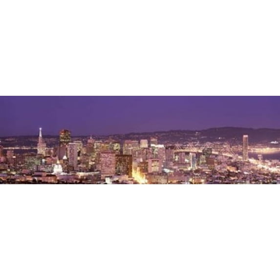 High angle view of a city at dusk, San Francisco, California, USA Poster Print (18 x 6)