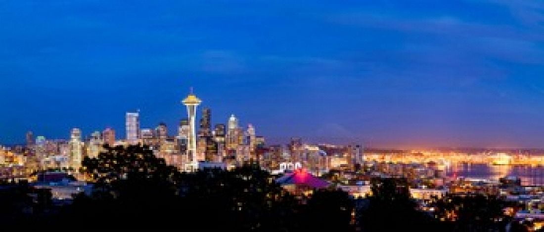 High angle view of a city at dusk Seattle King County Washington State USA 2012 Canvas Art - Panoramic Images (15 x 6)