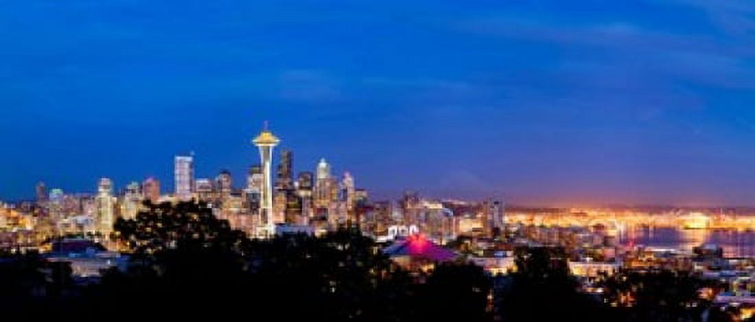 High angle view of a city at dusk Seattle King County Washington State USA 2012 Canvas Art - Panoramic Images (30 x 13)