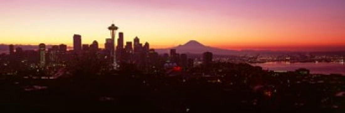 High angle view of a city at sunrise Seattle Mt Rainier King County Washington State USA 2013 Canvas Art - Panoramic Images (36 x 12)