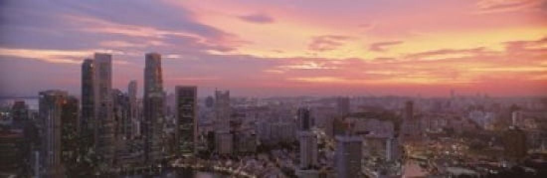 High angle view of a city at sunset Singapore City Singapore Canvas Art - Panoramic Images (18 x 6)