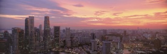 High angle view of a city at sunset Singapore City Singapore Canvas Art - Panoramic Images (36 x 12)