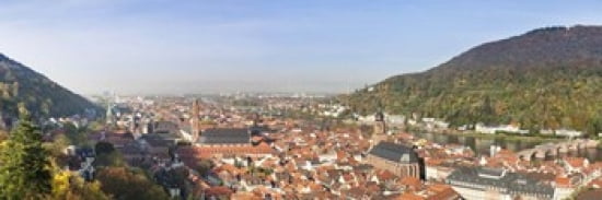 High angle view of a city at the riverside Neckar River Heidelberg Baden-Wurttemberg Germany Canvas Art - Panoramic Images (36 x 12)